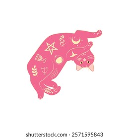 Mystical cats in boho style, silhouette collection. Esotericism and mysticism, occultism. Cartoon flat vector illustrations, isolated