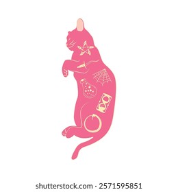 Mystical cats in boho style, silhouette collection. Esotericism and mysticism, occultism. Cartoon flat vector illustrations, isolated