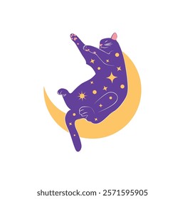 Mystical cats in boho style, silhouette collection. Esotericism and mysticism, occultism. Cartoon flat vector illustrations, isolated