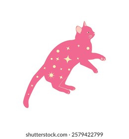 Mystical cats in boho style, silhouette collection. Esotericism and mysticism, occultism. Cartoon flat vector illustrations, isolated