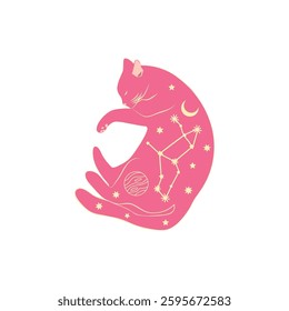 Mystical cats in boho style, silhouette collection. Esotericism and mysticism, occultism. Cartoon flat vector illustrations, isolated