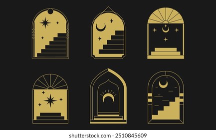 Mystical Celestial Archway Staircase Vector Design Set

