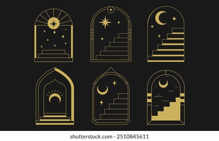 Mystical Celestial Archway Staircase Vector Design Set

