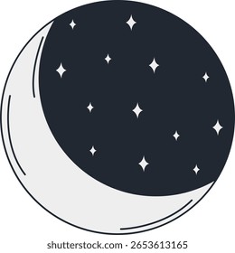 Mystical Celestial Doodle. Isolated on White Background. Flat Vector Illustration