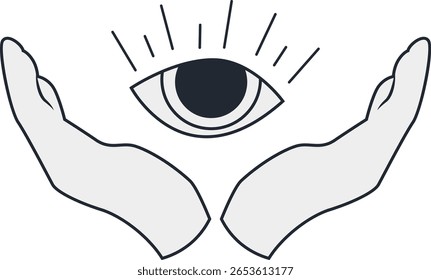 Mystical Celestial Doodle. Isolated on White Background. Flat Vector Illustration