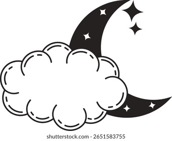 Mystisch Celestial mit Doodle-Stil. Flache Vektorgrafik.