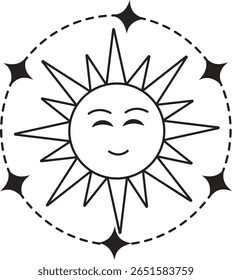 Místico Celestial com Estilo Doodle. Ilustração de vetor plano.