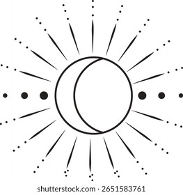 Mystical Celestial with Doodle Style. Flat Vector Illustration.
