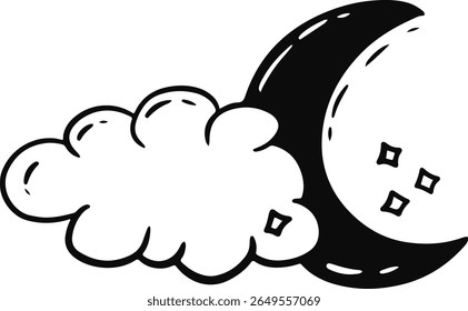 Mystical Celestial Icon with Doodle Style. Flat Vector Illustration