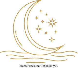 Mystical Celestial Illustration with Seamless Pattern. Isolated Vector