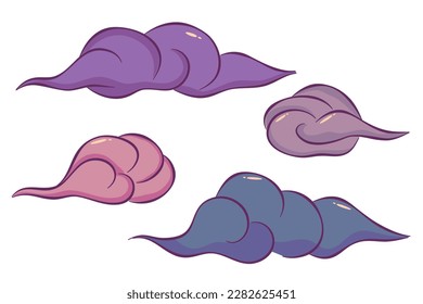 Mystical celestial magic cloud clipart isolated. Astrological swirling clouds with thin edges. Cartoon vector illustration