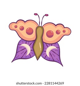 Mystical celestial moth with moon and sun isolated. Bohemian butterfly with wings. Vector single illustration