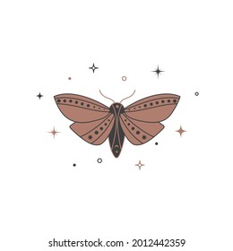 Mystical celestial night butterfly. Spiritual elegant moth for branding name logo. Esoteric magic wings. Vector illustration