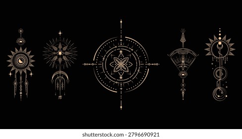 Mystical Celestial Symbols, Sacred Geometry, Astrology and Tarot Spiritual Elements