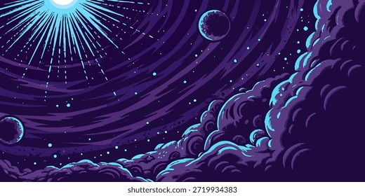 Mystical Celestial Universe Background with Glowing Stars