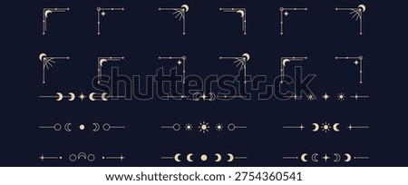 Mystical Celestial Vector Elements Collection Featuring Moon Phases Sun Icons and Gold Line Ornaments for Esoteric Design and Spiritual Branding Projects