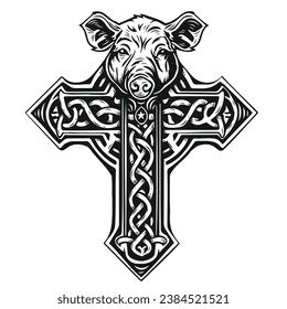 Mystical Celtic Cross Boar: A Dive into Ancient Folklore and Spiritual Symbolism .illustration design for Stickers and Tattoos