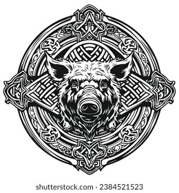 Mystical Celtic Cross Boar: A Dive into Ancient Folklore and Spiritual Symbolism .illustration design for Stickers and Tattoos