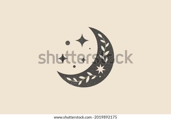Mystical composition with a crescent moon, a\
luminous star on a light background. Vector illustration in a\
trendy minimalist style. Modern laconic art for printing posters,\
postcards.