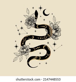 Mystical Composition Snake Crescent Moon Stars Stock Vector (Royalty ...
