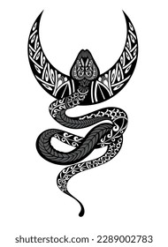 Mystical composition with a wriggling snake, crescent moon. Boho style and esotericism. Magic illustration for spiritual practices of ethnic magic and rites.