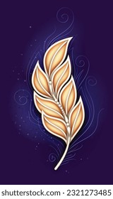 Mystical Cosmic Feather, Deco Element. Aesthetic Object with Oriental Stylization. Futuristic Abstract Concept. Textured Fantasy Background. Vector 3d Illustration