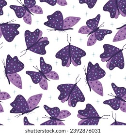 Mystical cosmic seamlees pattern wih butterflys and stars. Vector