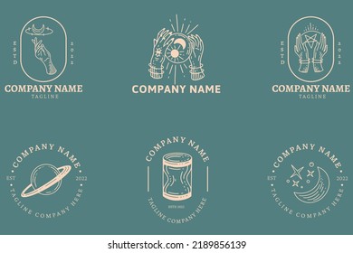 Mystical Cream Minimalist Symbol Logo Collection Blue Pastel Style Background.