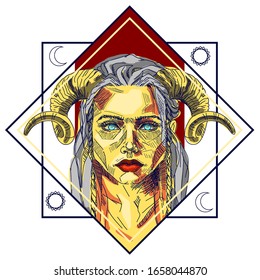 Mystical creature with horns in female form