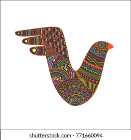 Mystical creatures bird vector illustration with colorful Mexican style pattern.