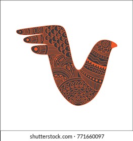 Mystical creatures bird vector illustration with ornate Mexican style pattern.