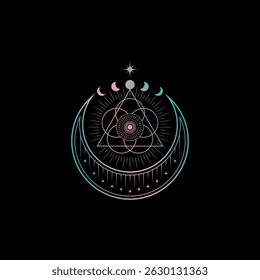 Mystical Crescent Moon Sacred Geometry Vector Design