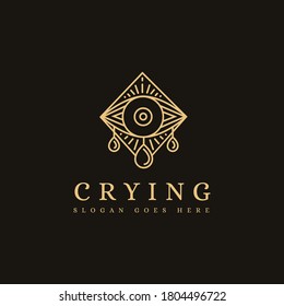 Mystical crying eye line art logo icon template on dark background