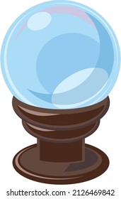 Balón mística de cristal, base marrón, utilería para adivino, brujas. Imagen vectorial.