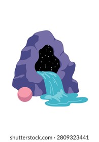 mystical crystal cave with hidden waterfall illustration