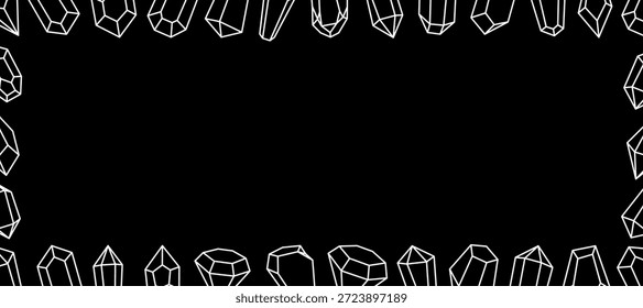 Mystical crystals banner. Magic gem stones, diamond and jewel crystals. Gemstones, amethyst, ruby, sapphire, emerald, topaz and quartz.