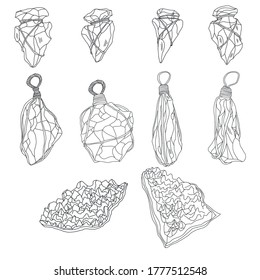 Mystical Crystals: cute vector doodles set. 