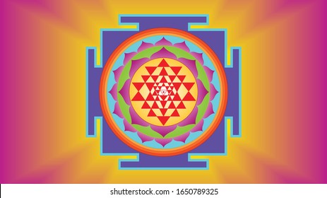 Diagrama Místico Del Antiguo Hinduismo Shri Yantra Mandala Símbolo De Geometría Sagrada Compuesto Por Nueve Triángulos Interbloqueados Que Rodean Un Punto Central