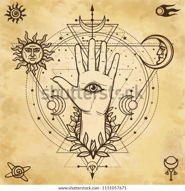 Mystical Drawing Divine Hand Allseeing Eye Stock Vector (Royalty Free ...