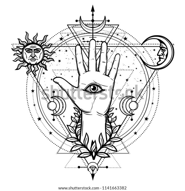 Mystical Drawing Divine Hand Allseeing Eye Stock Vector (Royalty Free ...