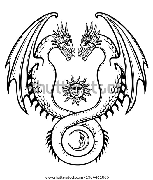 Mystical Drawing Double Dragon Uroboros Snake Stock Vector Royalty Free