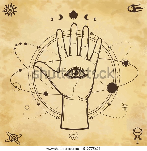 Mystical Drawing Human Hand Holds Universe Stock Vector (Royalty Free ...