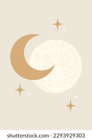 Mystical drawing of moon and crescent moon poster.