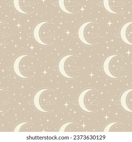 Mystical drawing of moon and outer space seamless pattern. Vector illustration
