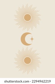 Mystical drawing of moon and sun illustrator poster.