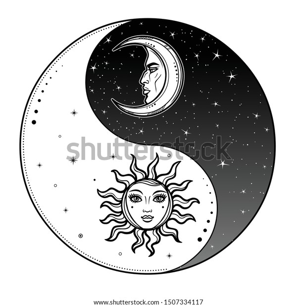 Mystical Drawing Stylized Sun Moon Human Stock Vector (Royalty Free ...