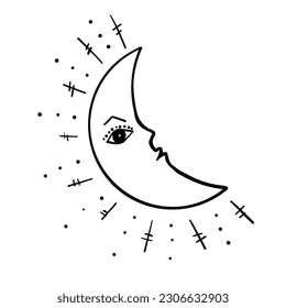 Mystical Element Month with Eyes Vector Illustration
