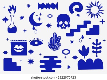 Mystical element pattern doodle illustration vector background esoteric magic calestial witchcraft clip art printable