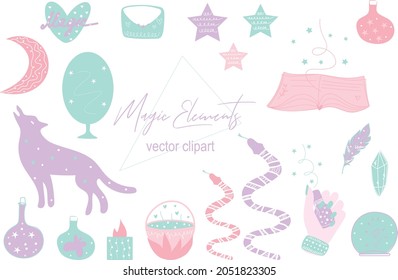 Mystical elements in cartoon style in vector
