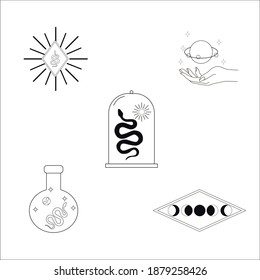 Mystical elements for logo design-boho modern logo - crystal logos-vector-moon stars-spirituality magic logo templates clipart